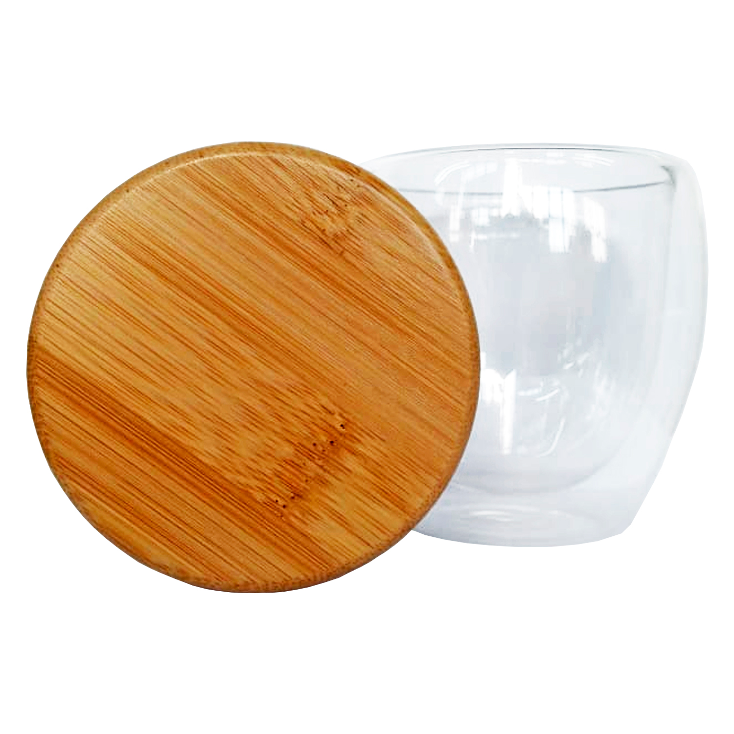 Vaso de vidrio doble pared con tapa de bamboo M7