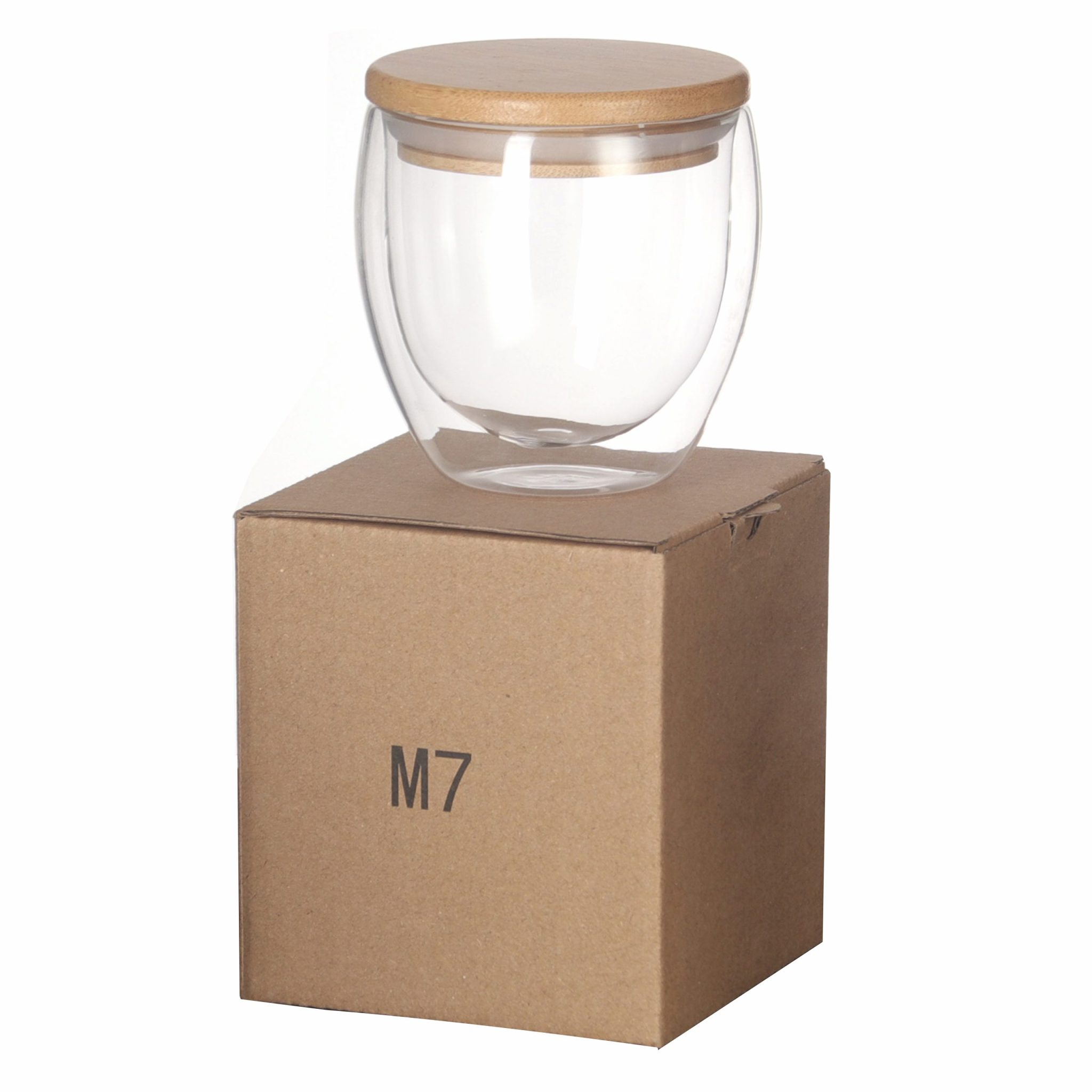 Vaso de vidrio doble pared con tapa de bamboo M7