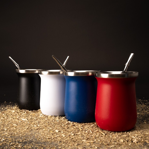 [MQP_M72_Blanco] Vaso Térmico metálico "MATE" 300ml. con Bombilla
