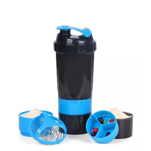 [MQP_M90_Azul] Vaso Gym para batidos proteína "SHAKE", con 4 compartimentos.