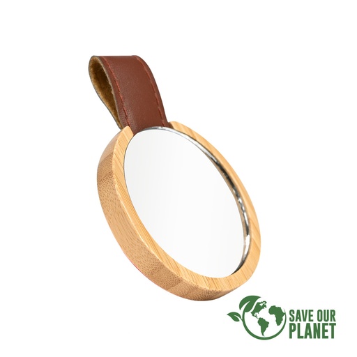 [MQP_B99_Natural] Espejo redondo de Bamboo y Eco-Cuero
