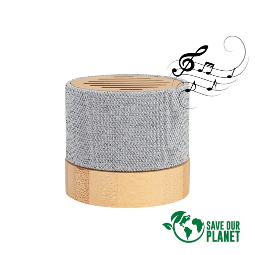 [MQP_B96_Gris] Parlante Altavoz de Bamboo y tela RPET "TRUE"