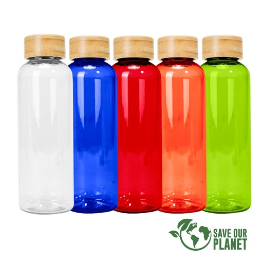 [MQP_M42_Plateado] Botella PET tapa bamboo "AINOA" 550cc