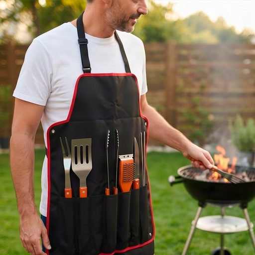 [MQP_H5_Negro] Delantal BBQ con 9 Herramientas