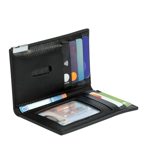[MQP_B73_Negro] Porta-Tarjetas vertical de Eco-Cuero "LICENSE"