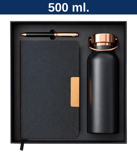 [MQI_601063383] Set Botella Acero Inoxidable Térmica + Bolígrafo + Libreta M94