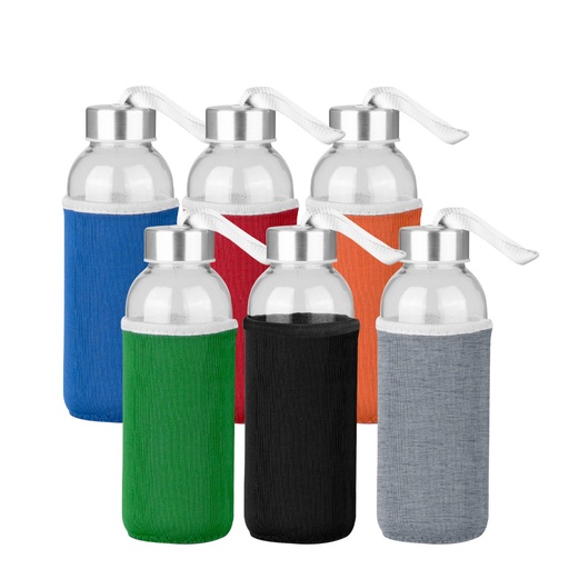 [MQP_M50_Azul] Botella de Vidrio Silica con funda de Neopreno 440cc