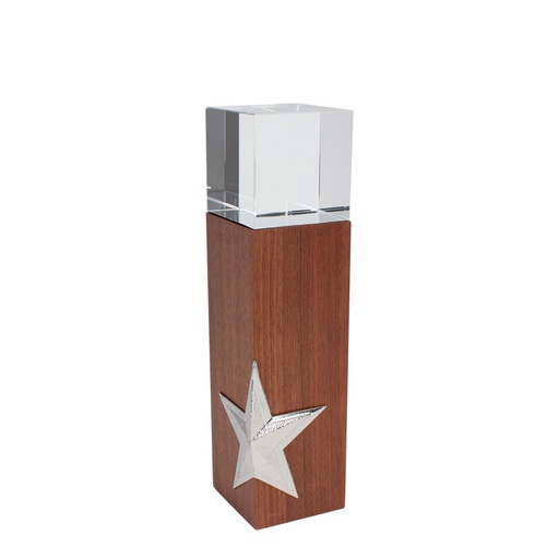 [MQP_A72_Plateado] Trofeo de Madera y Cristal "Silver Star"