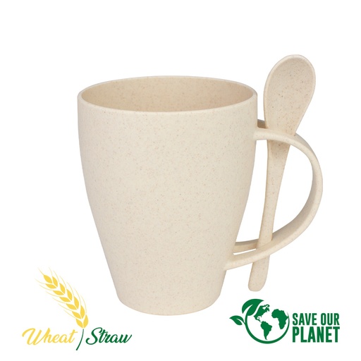[MQP_B76_Natural] Mug de caña de Trigo con Cuchara 400cc