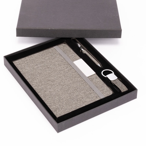 [MQP_SET10_Gris] Set PARATY: Libreta de Notas, Bolígrafo y Llavero