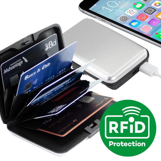 [MQP_F11_Plateado] Porta-Tarjetas Anti-Clonación Power Bank