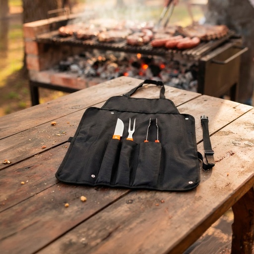 [MQP_H11_Negro] Delantal de BBQ con 3 Herramientas