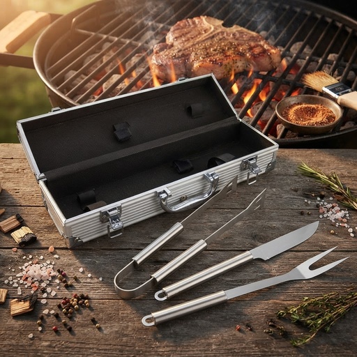 [MQP_H13_Plateado] Deluxe BBQ Set Metálico