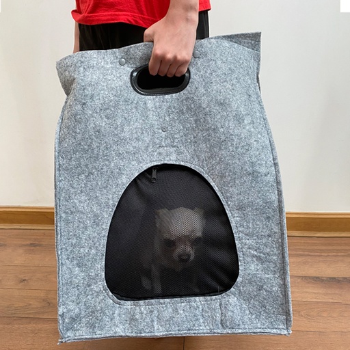 [MQP_D45_Gris] Bolso de Fieltro Porta-Mascota