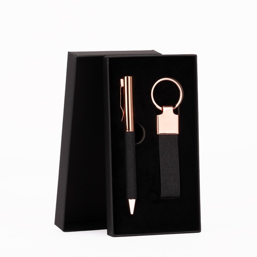 [MQP_S45_Encobrizado Metalico] Set de Regalo "MINE" negro con detalles encobrizados.
