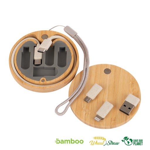 [MQP_B86_Madera] Connect Multicargador 6 en 1 de Bamboo y Trigo.