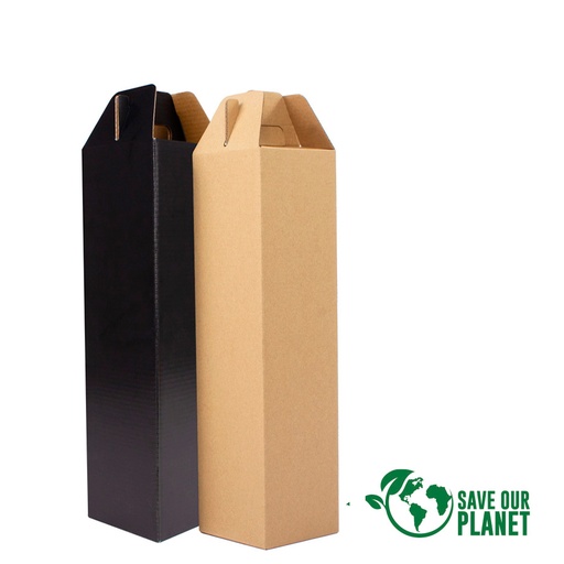 [MQP_F26_Negro] Caja autoarmable con asas, para 1 botella de Vino